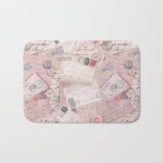 Nostalgic Letters Collage Soft Pink Bath Mat