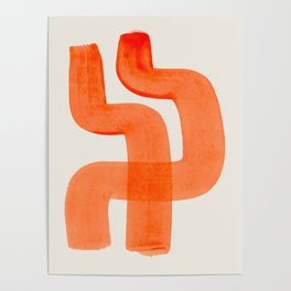 Mid Century Modern Abstract Minimalist Abstract Vintage Retro Orange Watercolor Brush Strokes Poster