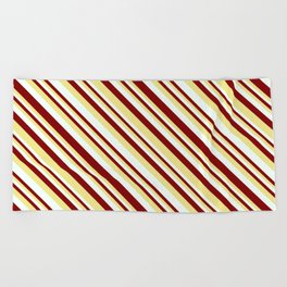[ Thumbnail: Maroon, Tan, and Mint Cream Colored Stripes Pattern Beach Towel ]