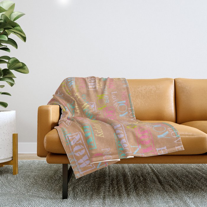 Enjoy The Colors - Colorful typography modern abstract pattern on Copper Bronze color background  Throw Blanket