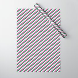 [ Thumbnail: Hot Pink, Sea Green & Light Cyan Colored Stripes/Lines Pattern Wrapping Paper ]
