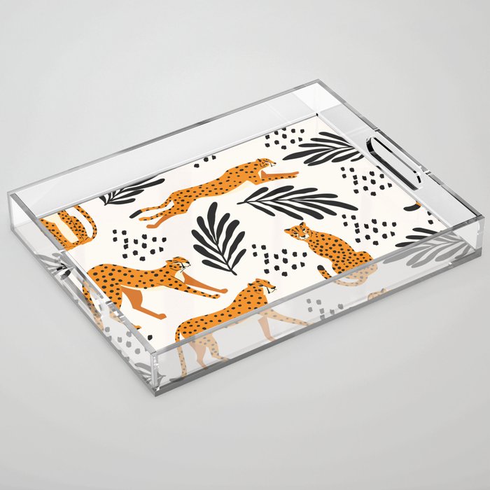 Cheetahs pattern on white Acrylic Tray