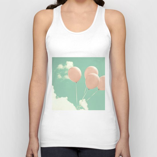 Soft Pink Balloons on Soft Blue - Turquoise Sky Unisex Tank Top