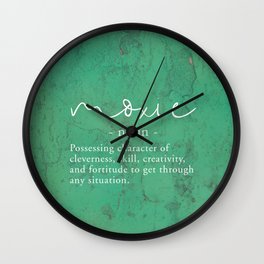 Moxie Definition - White on Green Texture Wall Clock | Gumption, Popart, Other, Green, Typography, English, Texture, Moxie, Wordnerd, Definition 