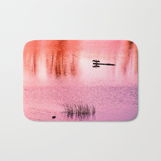 Ripples, reed, reflections,red Bath Mat