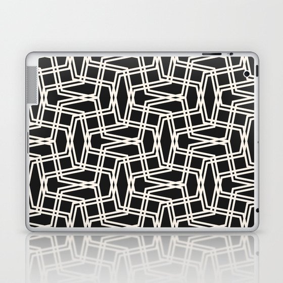 Vintage seamless pattern with diagonal stripes, thin crossing lines, chevron, zigzag, mesh, grid. Simple minimalist black and white texture. Abstract geometric background. Repeat monochrome design Laptop & iPad Skin