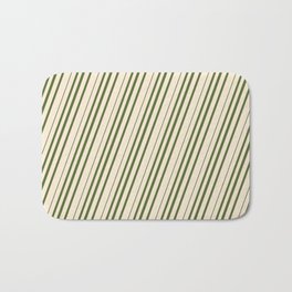 [ Thumbnail: Beige & Dark Olive Green Colored Striped/Lined Pattern Bath Mat ]