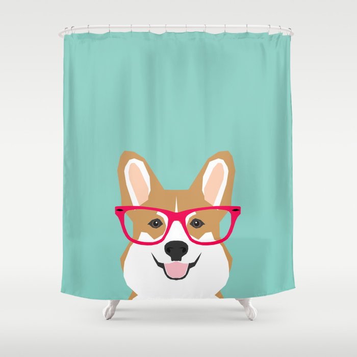 Teagan Glasses Corgi cute puppy welsh corgi gifts for dog lovers and pet owners love corgi puppies Shower Curtain