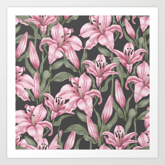 Lily Flower Pattern 02 Art Print