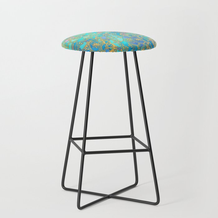 Sapphire & Jade Stained Glass Mandalas Bar Stool