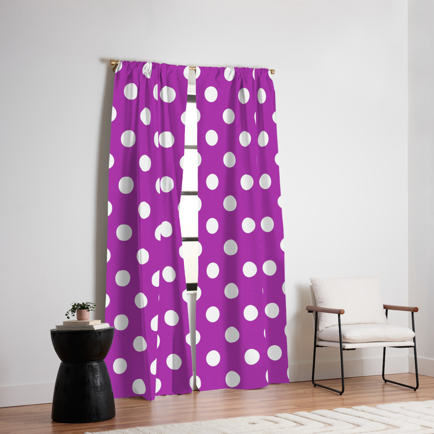 Polka Dots White Purple Pattern Blackout Curtain By Luxelab