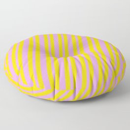 [ Thumbnail: Plum & Yellow Colored Lined/Striped Pattern Floor Pillow ]