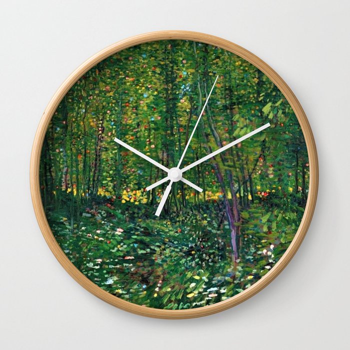 Brush and Underbrush flower and forest landscape by Vincent van Gogh Wall Clock