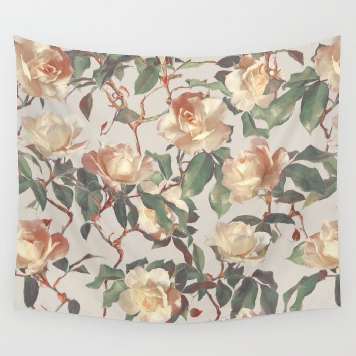Soft Vintage Rose Pattern Wall Tapestry