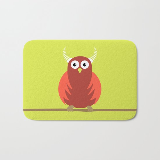 Red Cartoon Horned Owl Bath Mat