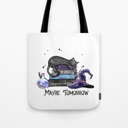 Cat with witch books halloween design Tote Bag