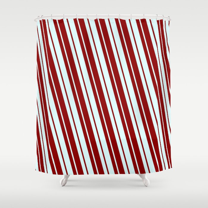 Dark Red and Light Cyan Colored Lines/Stripes Pattern Shower Curtain