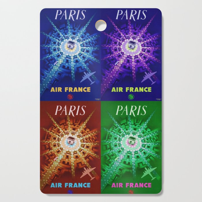 Vintage Air France multicolored Paris arc de triomphe / Champs-Élysées advertising / advertisement montage collage poster / posters for home and office decor Cutting Board