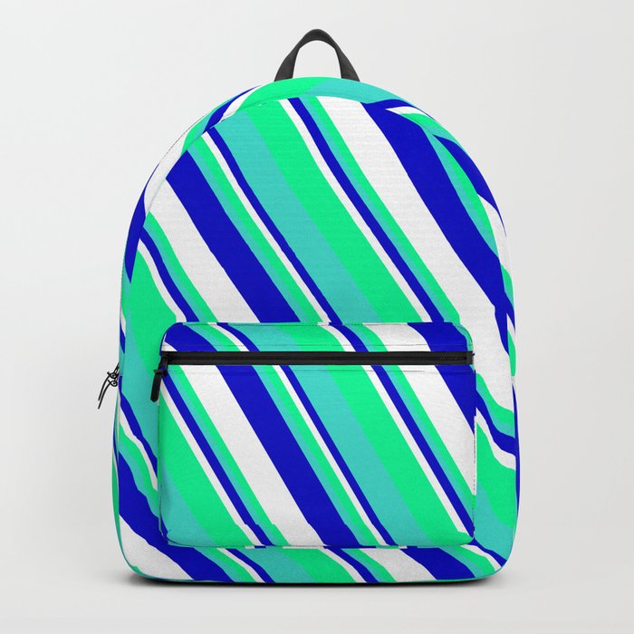 Blue, White, Green, and Turquoise Colored Striped/Lined Pattern Backpack