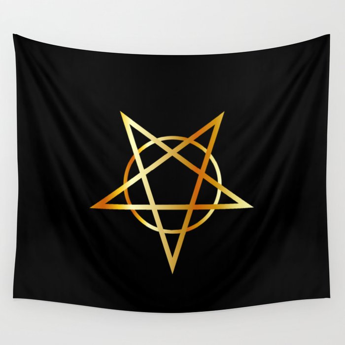 Pentagram Tapestry, Occult Wall Hanging, Satanic Home Decor, Vertical Art  Print - Gold