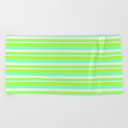 [ Thumbnail: Light Green, Aquamarine & Beige Colored Lines/Stripes Pattern Beach Towel ]