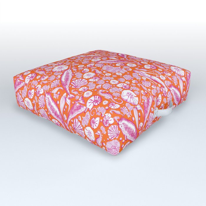 Mermaid Toile Pattern - Pink and orange Outdoor Floor Cushion