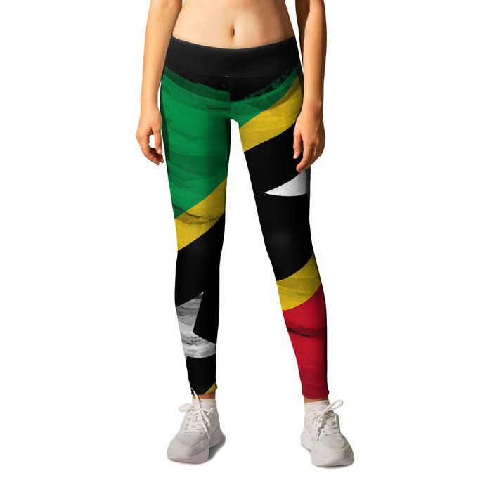 Saint Kitts and Nevis flag brush stroke, national flag Leggings