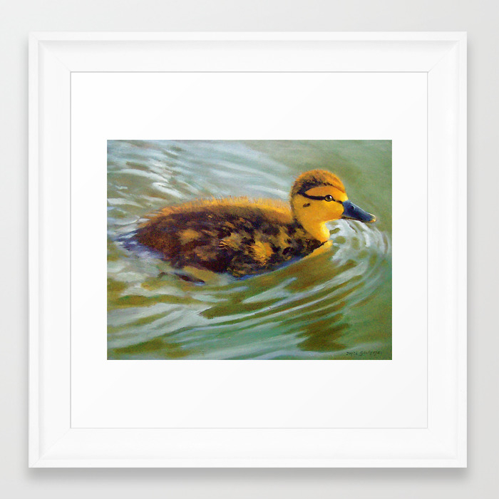 Young Duck Swimming Oil Painting Framed Art Print By Joyart