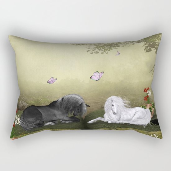 Wonderful white unicorn with black horse Rectangular Pillow