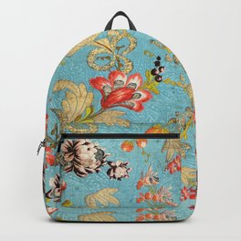Blue French Floral Silk Pattern Backpack