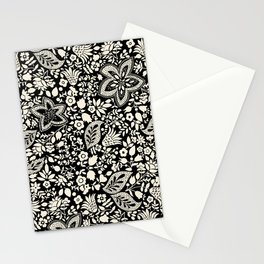 Blossoms and leaves solid black and white Stationery Card