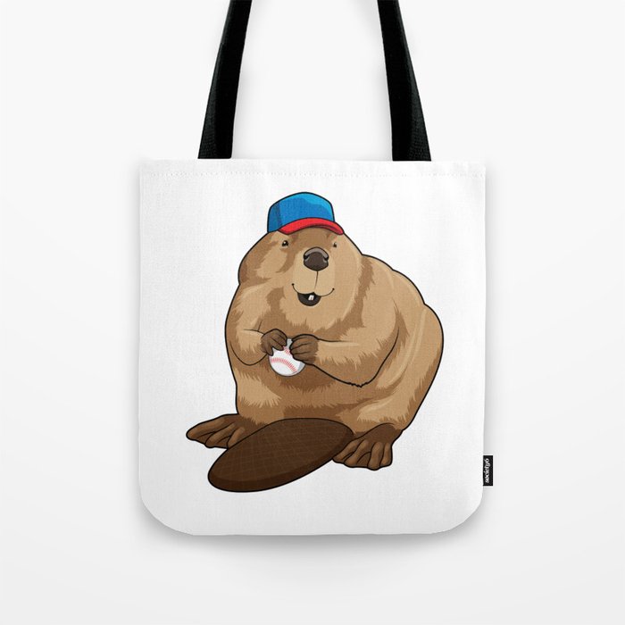 Beaver at Baseball with Baseball ball Tote Bag