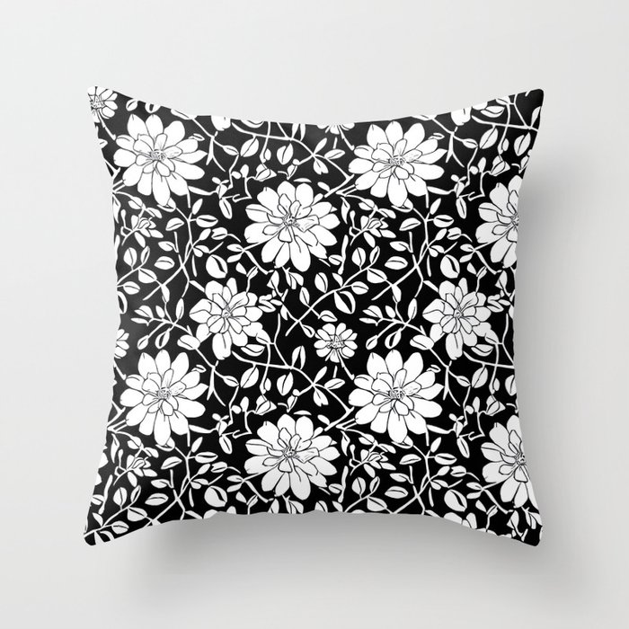 Black & White Flowers  Throw Pillow