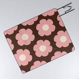 Such Cute Flowers Retro Floral Pattern Pink Brown Cream Picnic Blanket
