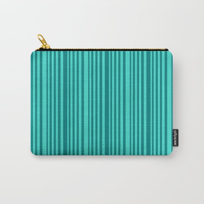 Teal and Turquoise Colored Stripes Pattern Carry-All Pouch