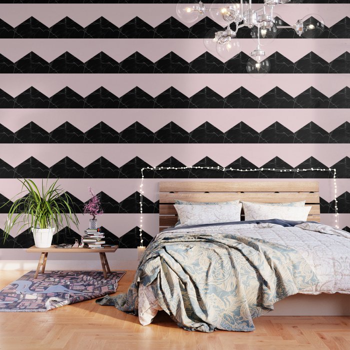 Light Pink And Black Marble Wallpaper By Matteandmarble Society6