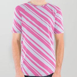 [ Thumbnail: Lavender and Hot Pink Colored Lines Pattern All Over Graphic Tee ]