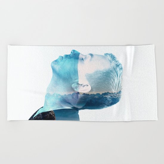 double exposure Face Beach Towel