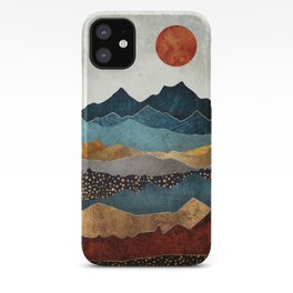 Amber Dusk iPhone Case | Contemporary, Gold, Silver, Grey, Blue, Orange, Graphicdesign, Nature, White, Mountains 