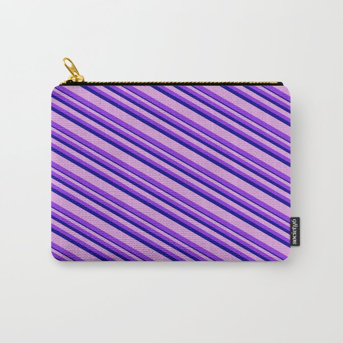 Plum, Purple & Dark Blue Colored Lines Pattern Carry-All Pouch
