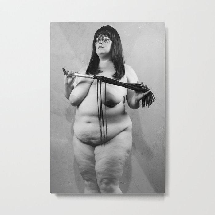 Sexy big beautiful woman posing nude with a bdsm whip in her hands. #D8813  Metal Print