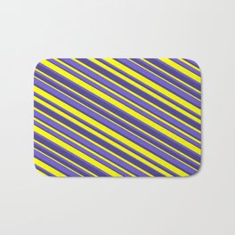 [ Thumbnail: Yellow, Slate Blue, and Dark Slate Blue Colored Lined/Striped Pattern Bath Mat ]