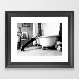 Head Over Heals - Female in Stockings in Vintage Parisian Bathtub black and white photography - photographs wall decor Framed Art Print