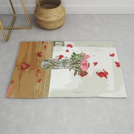 Pink And Red Roses On Clear Glass Vase Rug
