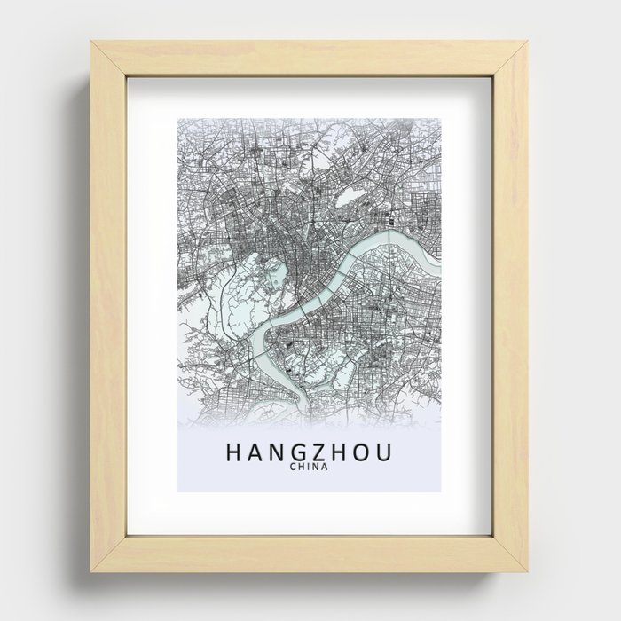 Hangzhou, China, White, City, Map Recessed Framed Print