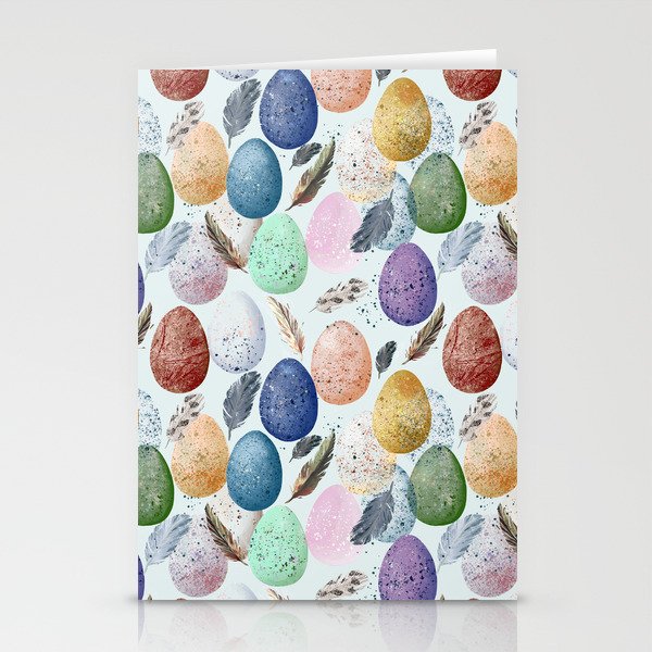Pattern with eggs and feathers. Stationery Cards
