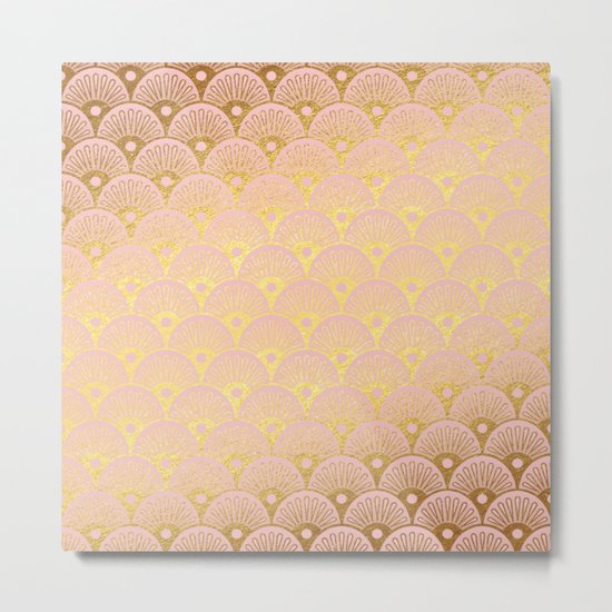 Gold and pink sparkling Mermaid pattern Metal Print