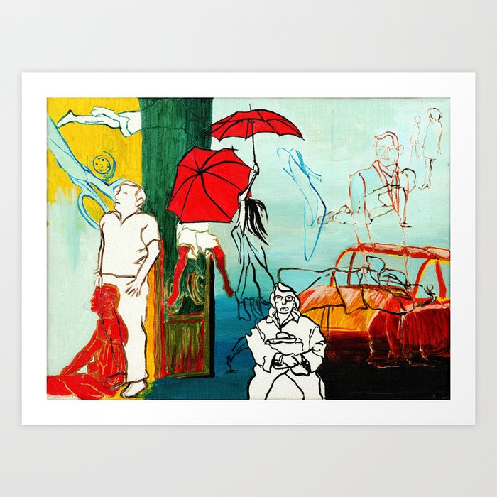 Composition Painting Umbrella Girl With Woman Art Print By