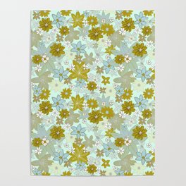 Abuela’s Curtains - olive green & baby blue  Poster