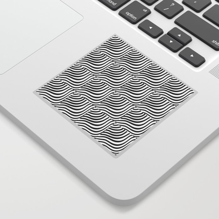 Black and White Wavy Striped Shells Seaside Ocean Waves Minimalist Geometric Line Art Pattern Sticker